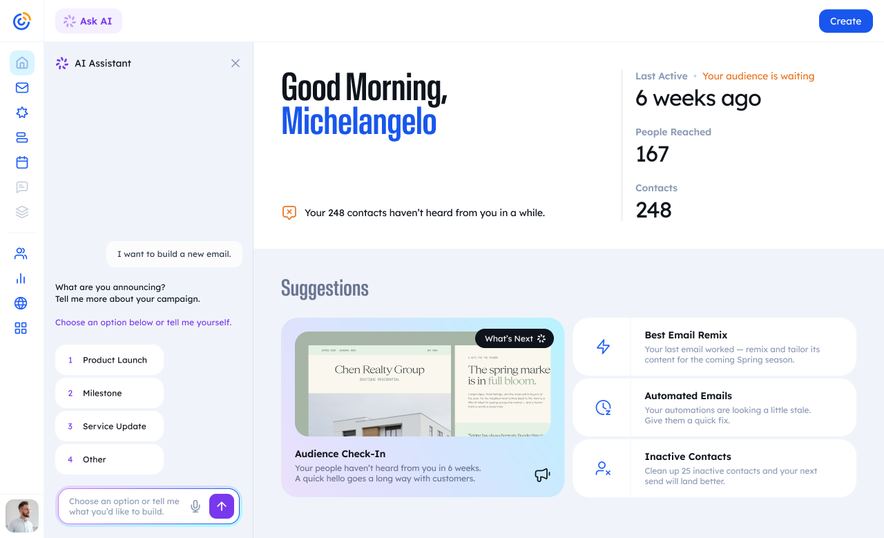 Constant Contact AI assistant dashboard