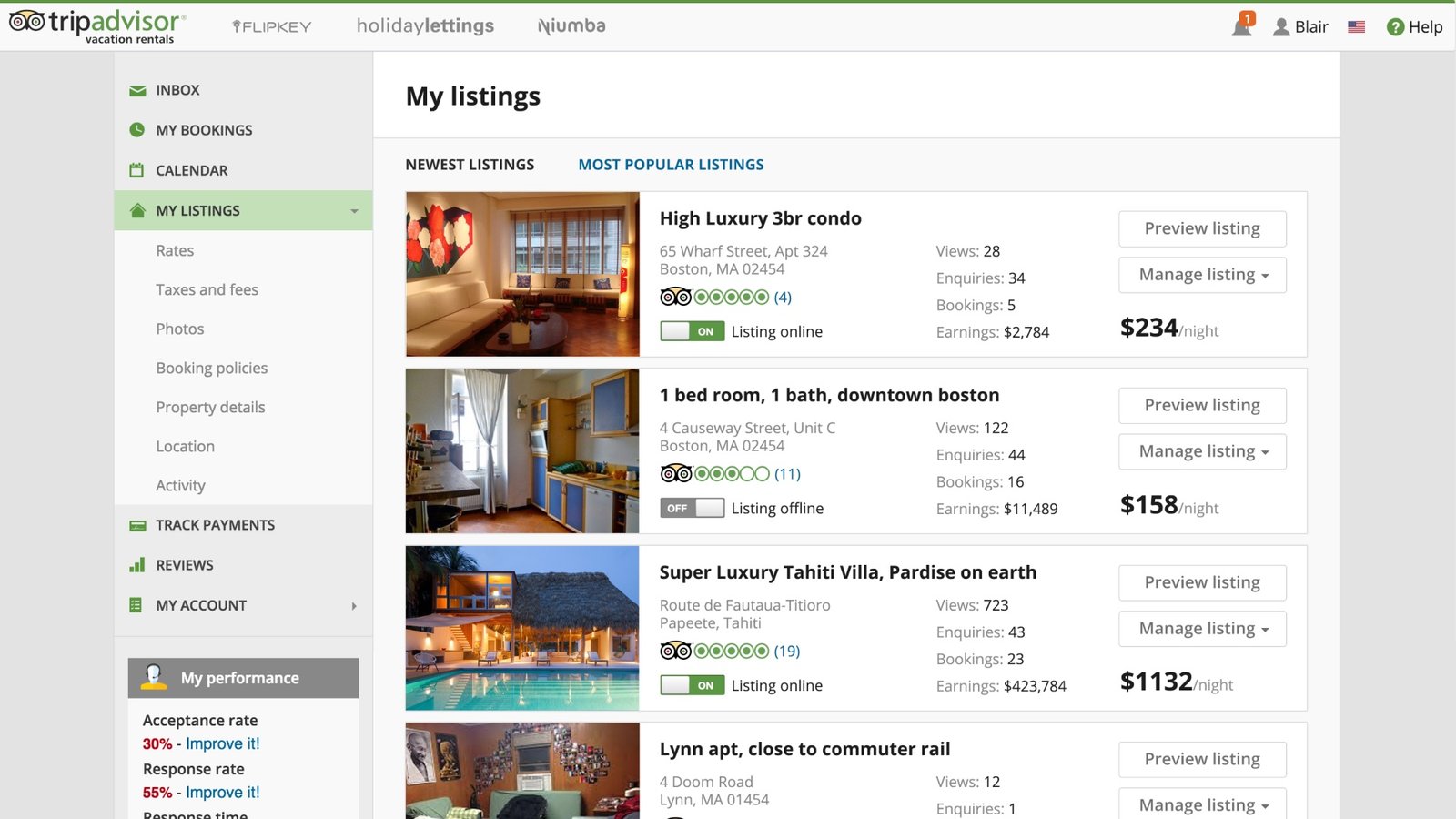 Rentals Owner Center · product UI